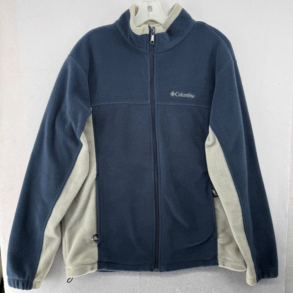 Columbia Mens Full Zip Fleece Jacket Navy Gray Colorblock WM6639 Size L